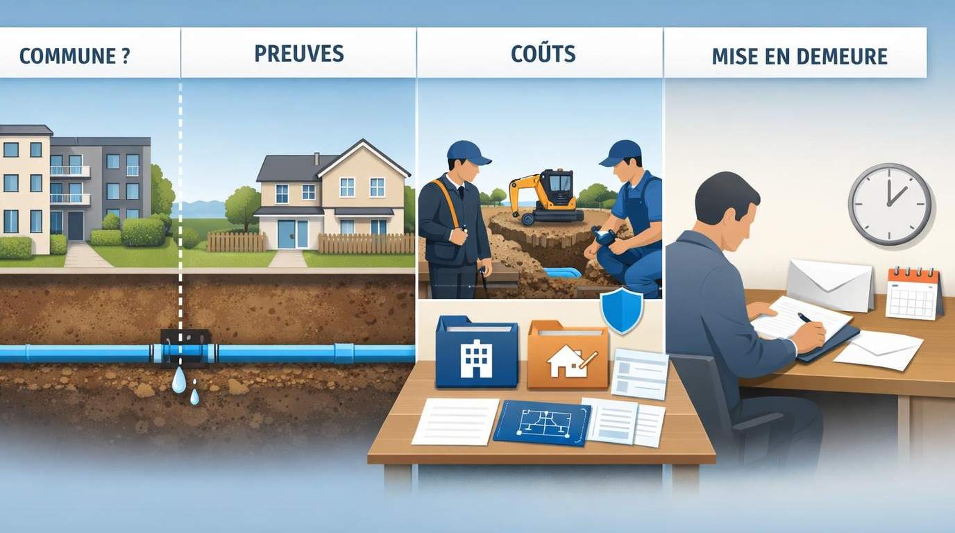 Canalisation enterrée commune : étapes pour répartir les réparations (identifier le statut, localiser la fuite, chiffrer les postes, décider, mettre en demeure si blocage)
